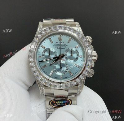 Noob V13 Replica Rolex Daytona 7750 Watch with Ice Blue Baguette Diamonds